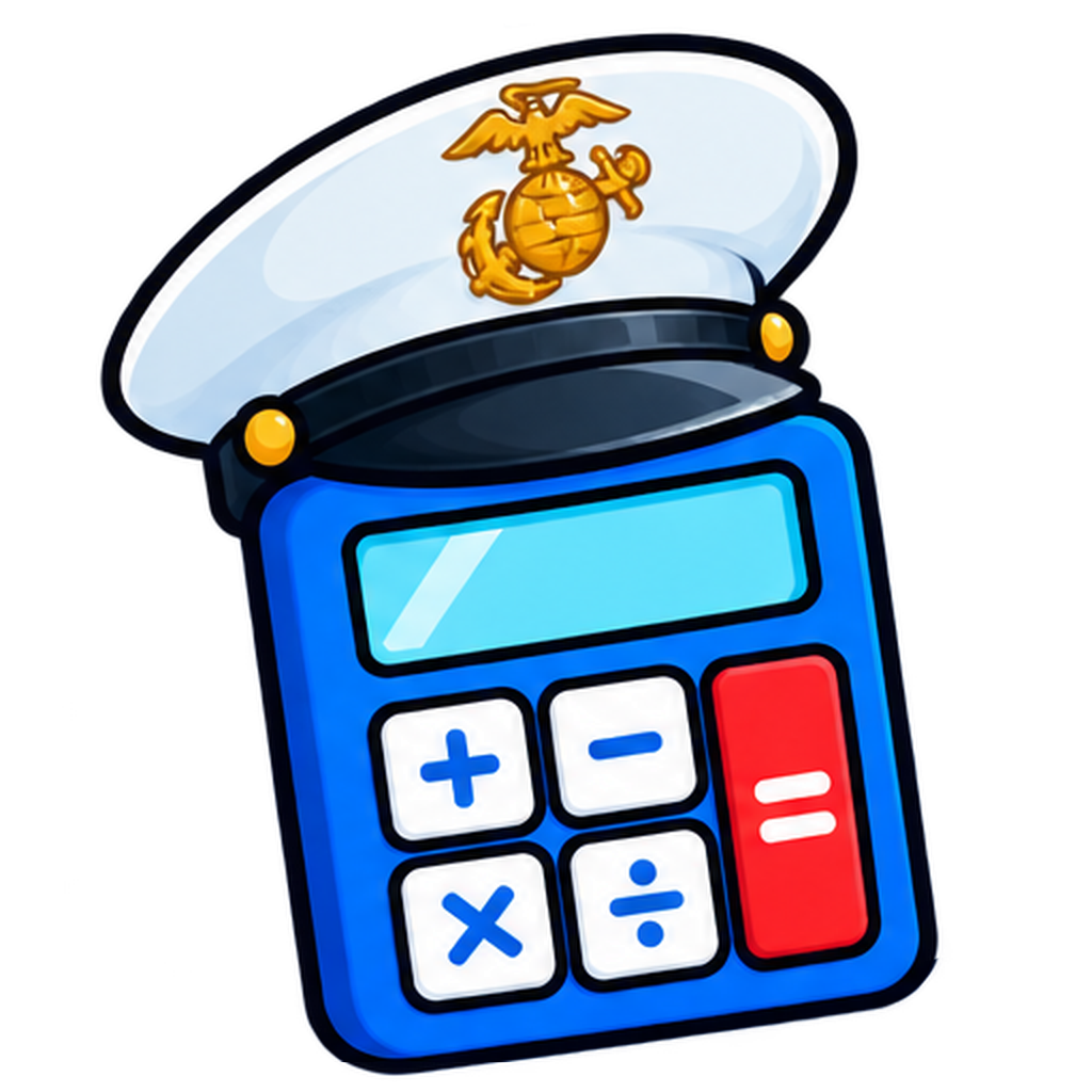 Calculator mascot wearing a Marine cover